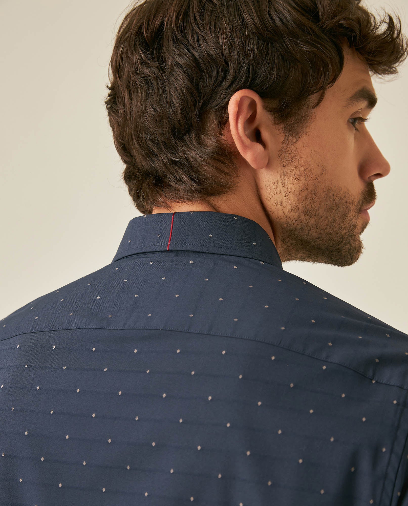 Mens Shirt Long Sleeve Slim Fit Cotton Coolmax Elastane Dobby Contrast Miniprint - Blue 63_611H030_AZU194011_7