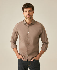 Mens Shirt Long Sleeve Slim Fit Cotton Coolmax Elastane Dobby Contrast Miniprint - Brown 63_611H030_CAF190808_0