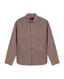 Mens Shirt Long Sleeve Slim Fit Cotton Coolmax Elastane Dobby Contrast Miniprint - Brown 63_611H030_CAF190808_3