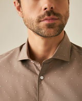 Mens Shirt Long Sleeve Slim Fit Cotton Coolmax Elastane Dobby Contrast Miniprint - Brown 63_611H030_CAF190808_5
