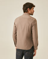 Mens Shirt Long Sleeve Slim Fit Cotton Coolmax Elastane Dobby Contrast Miniprint - Brown 63_611H030_CAF190808_6