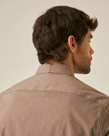 Mens Shirt Long Sleeve Slim Fit Cotton Coolmax Elastane Dobby Contrast Miniprint - Brown 63_611H030_CAF190808_7