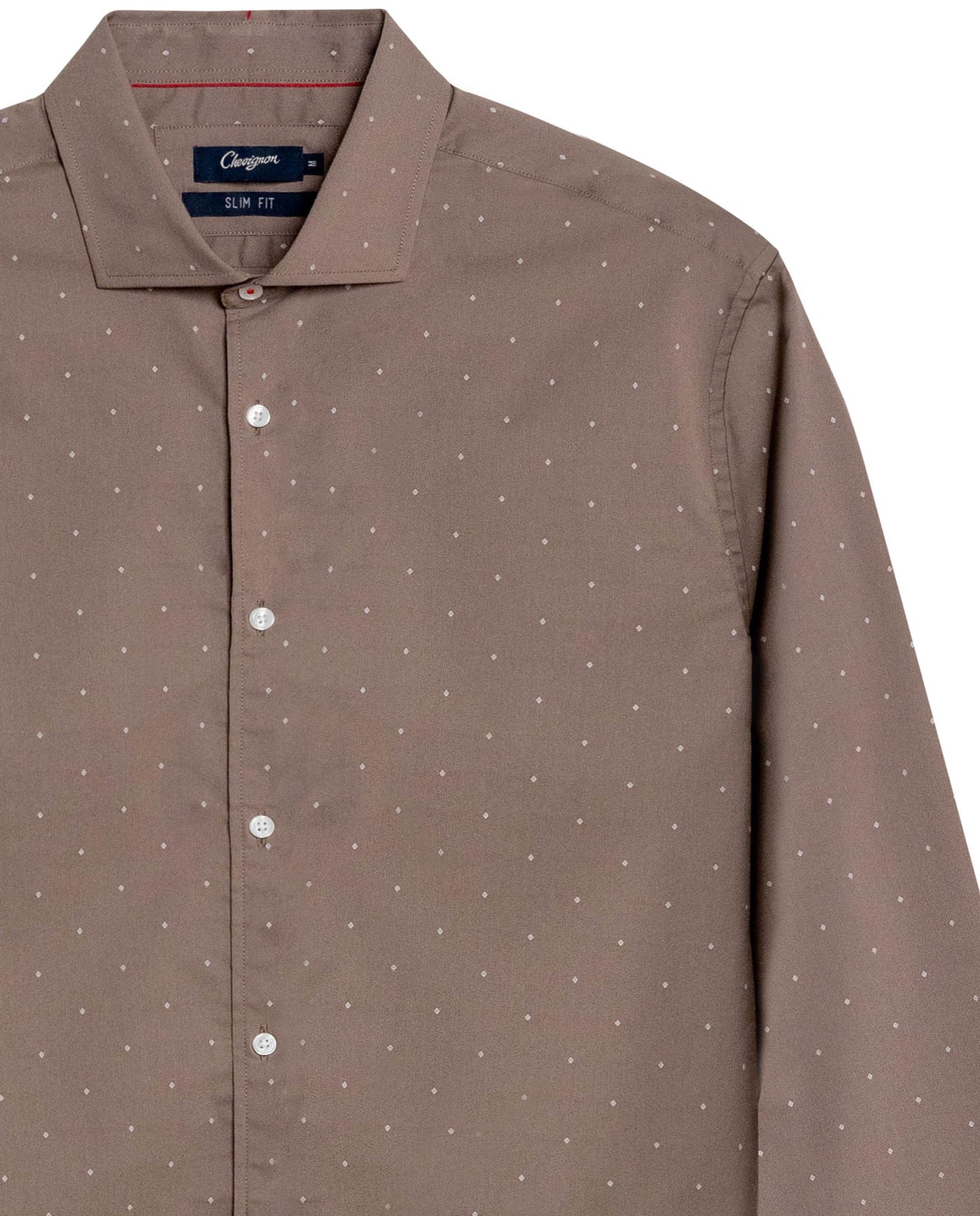 Mens Shirt Long Sleeve Slim Fit Cotton Coolmax Elastane Dobby Contrast Miniprint - Brown 63_611H030_CAF190808_8