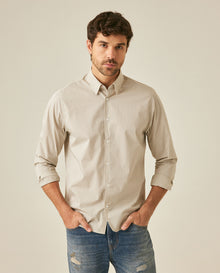 Mens Shirt Long Sleeve Classic Fit Cotton Coolmax Elastane Pre-Dyed Microtextured Stripe - Green 63_611H032_VER120109_0