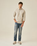 Mens Shirt Long Sleeve Classic Fit Cotton Coolmax Elastane Pre-Dyed Microtextured Stripe - Green 63_611H032_VER120109_4