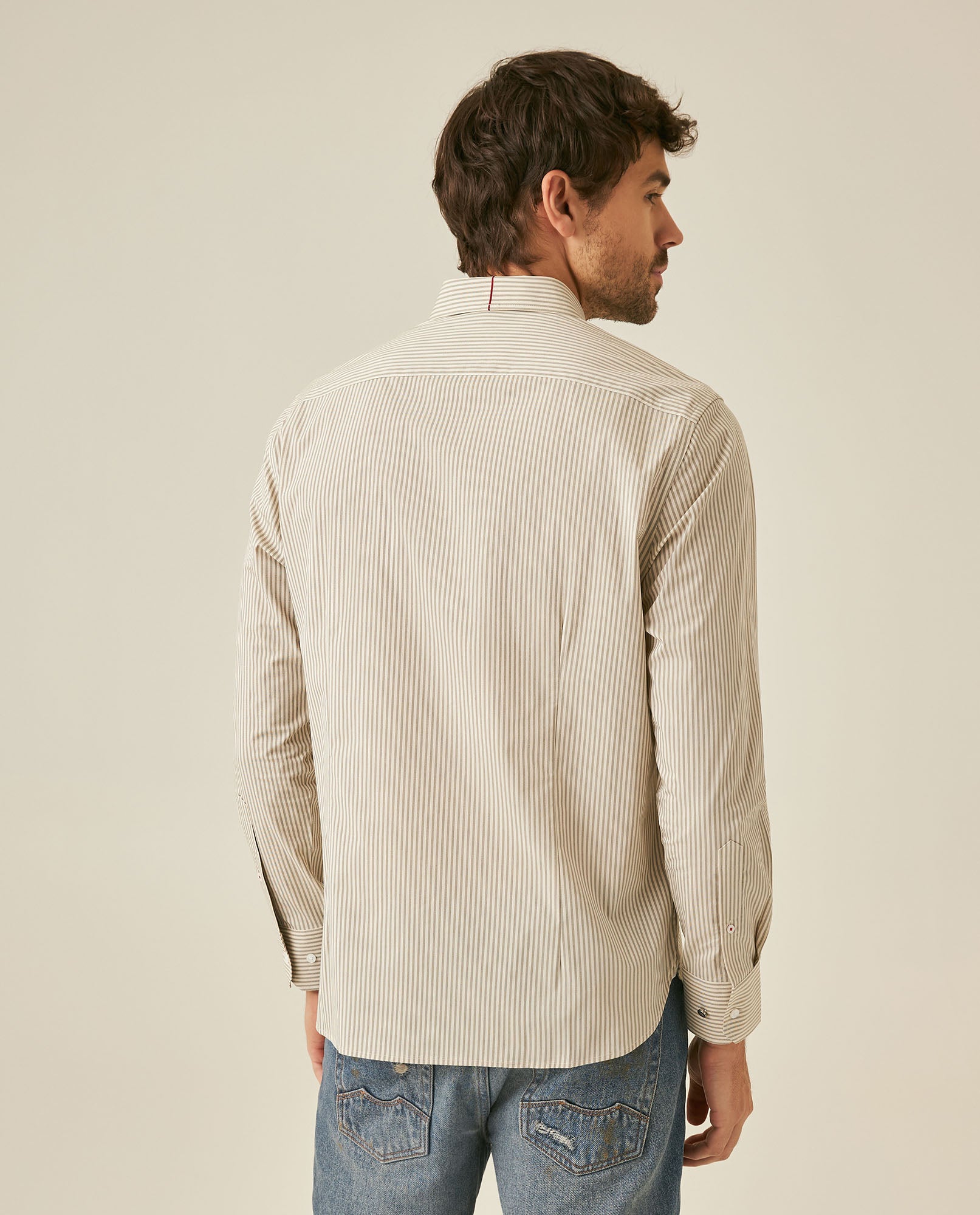 Mens Shirt Long Sleeve Classic Fit Cotton Coolmax Elastane Pre-Dyed Microtextured Stripe - Green 63_611H032_VER120109_6