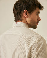 Mens Shirt Long Sleeve Classic Fit Cotton Coolmax Elastane Pre-Dyed Microtextured Stripe - Green 63_611H032_VER120109_7