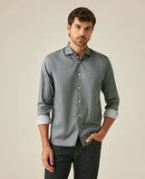 Mens Shirt Long Sleeve Classic Fit Micro-Brushed Cotton Elastane Twill Pre-Dyed Miniprint - Green 63_611H033_VER195350_0