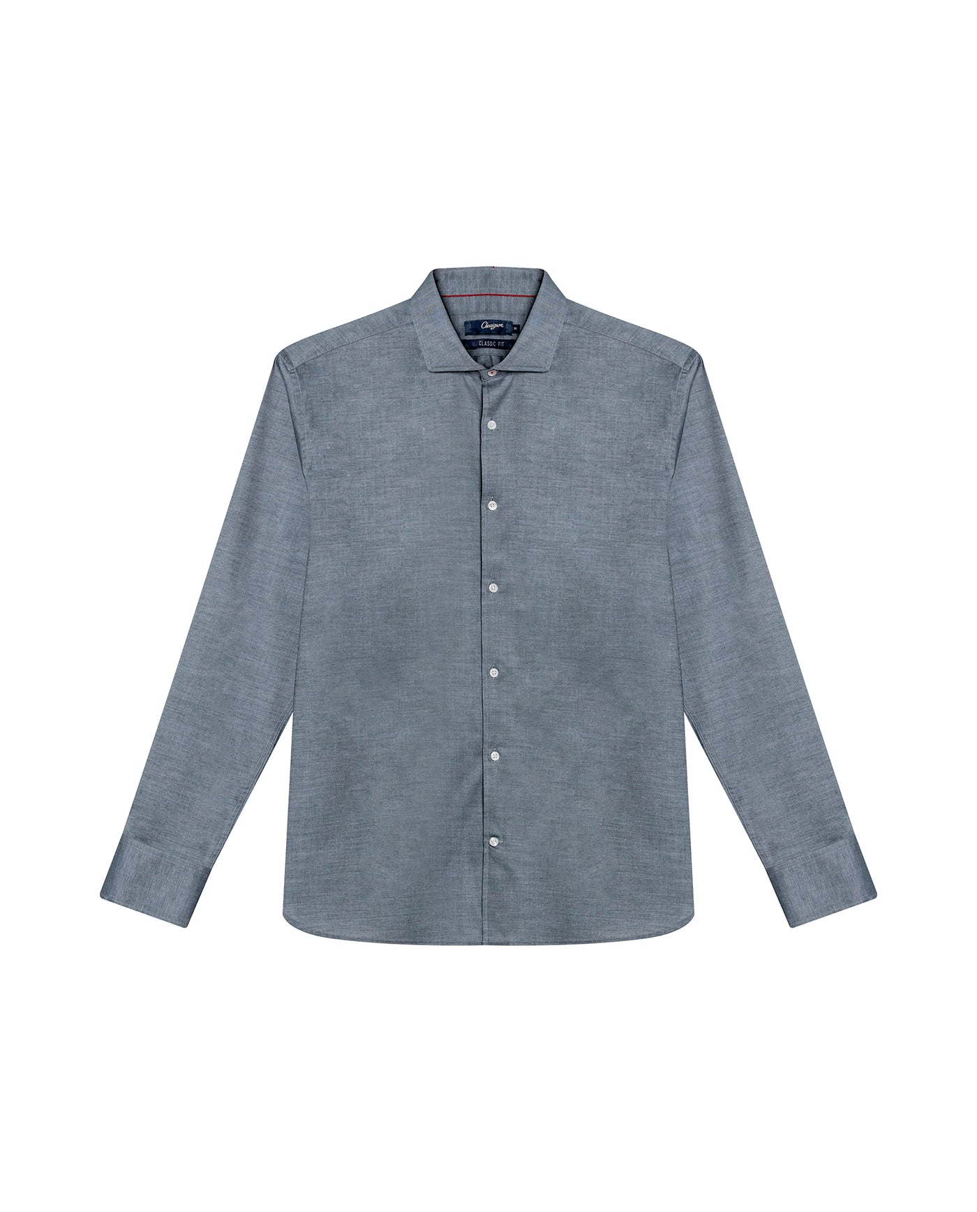 Mens Shirt Long Sleeve Classic Fit Micro-Brushed Cotton Elastane Twill Pre-Dyed Miniprint - Green 63_611H033_VER195350_3