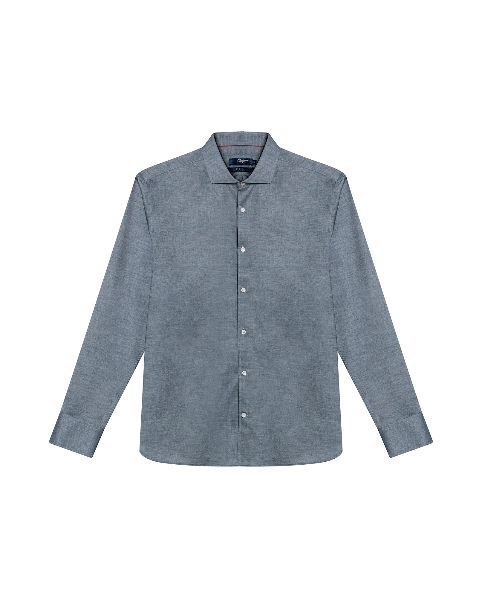 Mens Shirt Long Sleeve Classic Fit Micro-Brushed Cotton Elastane Twill Pre-Dyed Miniprint - Green 63_611H033_VER195350_3