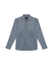 Mens Shirt Long Sleeve Classic Fit Micro-Brushed Cotton Elastane Twill Pre-Dyed Miniprint - Green 63_611H033_VER195350_3