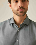 Mens Shirt Long Sleeve Classic Fit Micro-Brushed Cotton Elastane Twill Pre-Dyed Miniprint - Green 63_611H033_VER195350_5