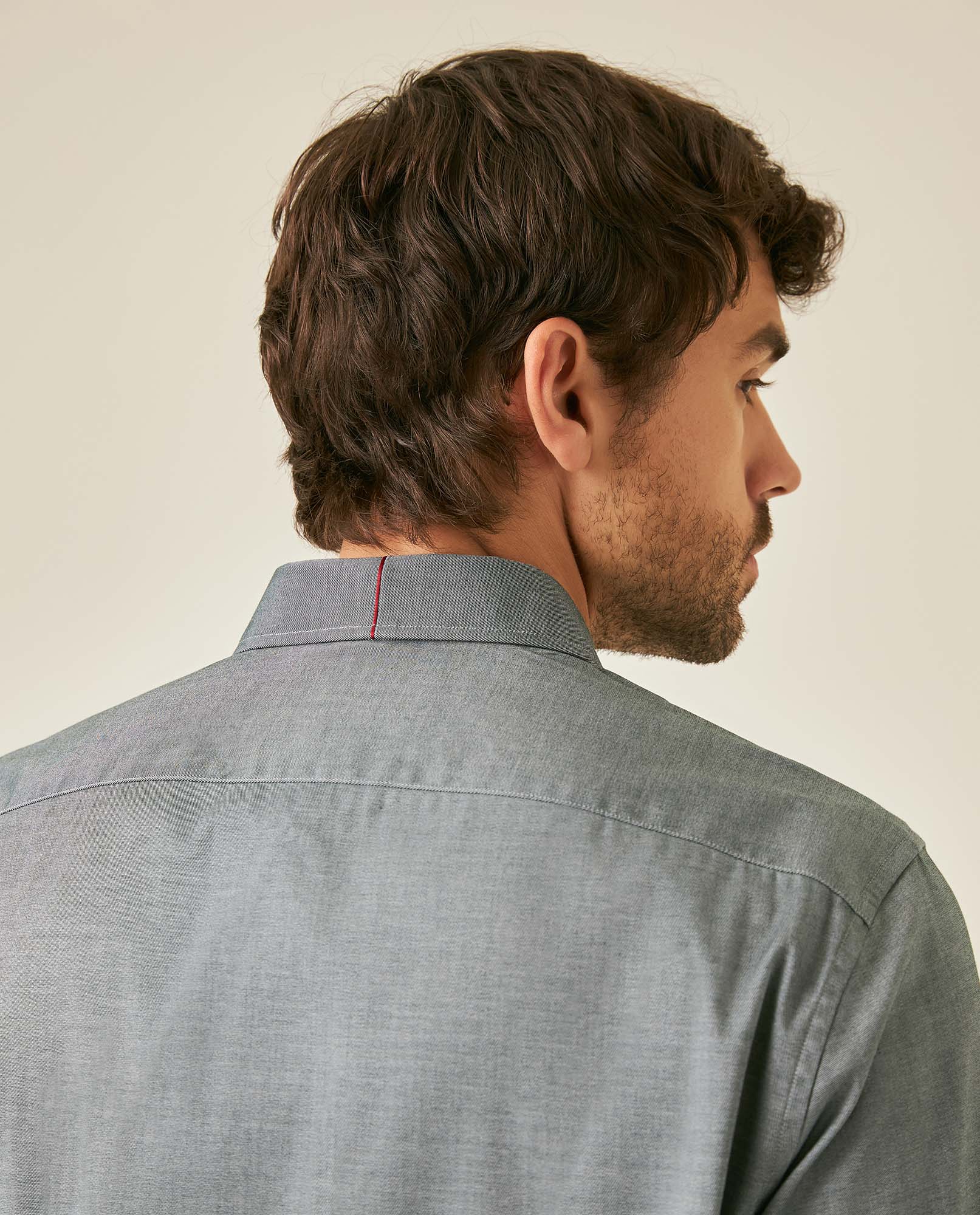 Mens Shirt Long Sleeve Classic Fit Micro-Brushed Cotton Elastane Twill Pre-Dyed Miniprint - Green 63_611H033_VER195350_7