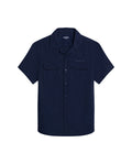 Mens Shirt Short Sleeve Classic Fit Lyocell Cotton Subtle Texture Patch Pockets Flaps Mini Lapel Collar - Blue 63_611H034_AZU193923_3