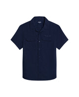 Mens Shirt Short Sleeve Classic Fit Lyocell Cotton Subtle Texture Patch Pockets Flaps Mini Lapel Collar - Blue 63_611H034_AZU193923_3