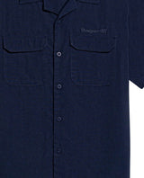 Mens Shirt Short Sleeve Classic Fit Lyocell Cotton Subtle Texture Patch Pockets Flaps Mini Lapel Collar - Blue 63_611H034_AZU193923_8