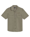 Mens Shirt Short Sleeve Classic Fit Lyocell Cotton Subtle Texture Patch Pockets Flaps Mini Lapel Collar - Green 63_611H034_VER170619_3