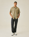 Mens Shirt Short Sleeve Classic Fit Lyocell Cotton Subtle Texture Patch Pockets Flaps Mini Lapel Collar - Green 63_611H034_VER170619_4