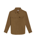 Mens Shirt Long Sleeve Regular Fit Cotton Twill Marked Diagonal Patch Pockets Flaps Hidden Snaps - Brown 63_611H035_CAF181018_3