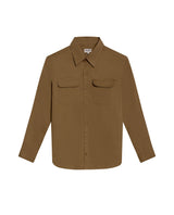 Mens Shirt Long Sleeve Regular Fit Cotton Twill Marked Diagonal Patch Pockets Flaps Hidden Snaps - Brown 63_611H035_CAF181018_3