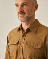 Mens Shirt Long Sleeve Regular Fit Cotton Twill Marked Diagonal Patch Pockets Flaps Hidden Snaps - Brown 63_611H035_CAF181018_5