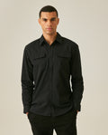 Mens Shirt Long Sleeve Regular Fit Cotton Twill Marked Diagonal Patch Pockets Flaps Hidden Snaps - Black 63_611H035_NEG194007_0