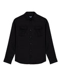 Mens Shirt Long Sleeve Regular Fit Cotton Twill Marked Diagonal Patch Pockets Flaps Hidden Snaps - Black 63_611H035_NEG194007_3