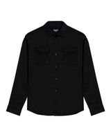 Mens Shirt Long Sleeve Regular Fit Cotton Twill Marked Diagonal Patch Pockets Flaps Hidden Snaps - Black 63_611H035_NEG194007_3