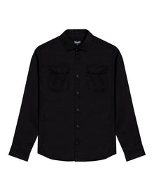 Mens Shirt Long Sleeve Regular Fit Cotton Twill Marked Diagonal Patch Pockets Flaps Hidden Snaps - Black 63_611H035_NEG194007_3