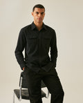 Mens Shirt Long Sleeve Regular Fit Cotton Twill Marked Diagonal Patch Pockets Flaps Hidden Snaps - Black 63_611H035_NEG194007_4