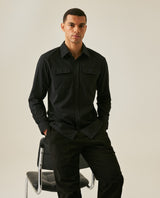 Mens Shirt Long Sleeve Regular Fit Cotton Twill Marked Diagonal Patch Pockets Flaps Hidden Snaps - Black 63_611H035_NEG194007_4