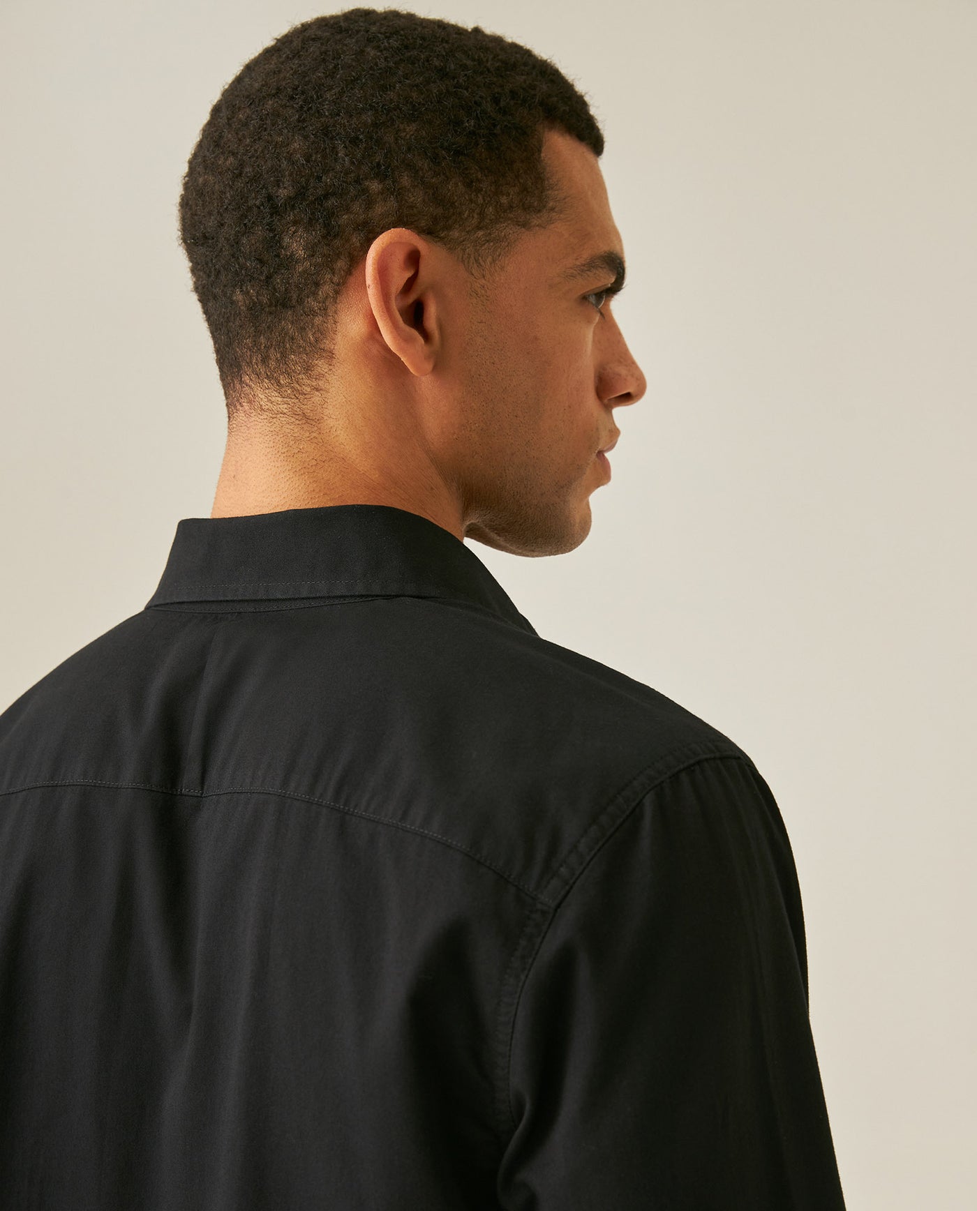 Mens Shirt Long Sleeve Regular Fit Cotton Twill Marked Diagonal Patch Pockets Flaps Hidden Snaps - Black 63_611H035_NEG194007_7