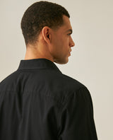 Mens Shirt Long Sleeve Regular Fit Cotton Twill Marked Diagonal Patch Pockets Flaps Hidden Snaps - Black 63_611H035_NEG194007_7