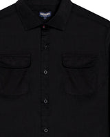 Mens Shirt Long Sleeve Regular Fit Cotton Twill Marked Diagonal Patch Pockets Flaps Hidden Snaps - Black 63_611H035_NEG194007_8