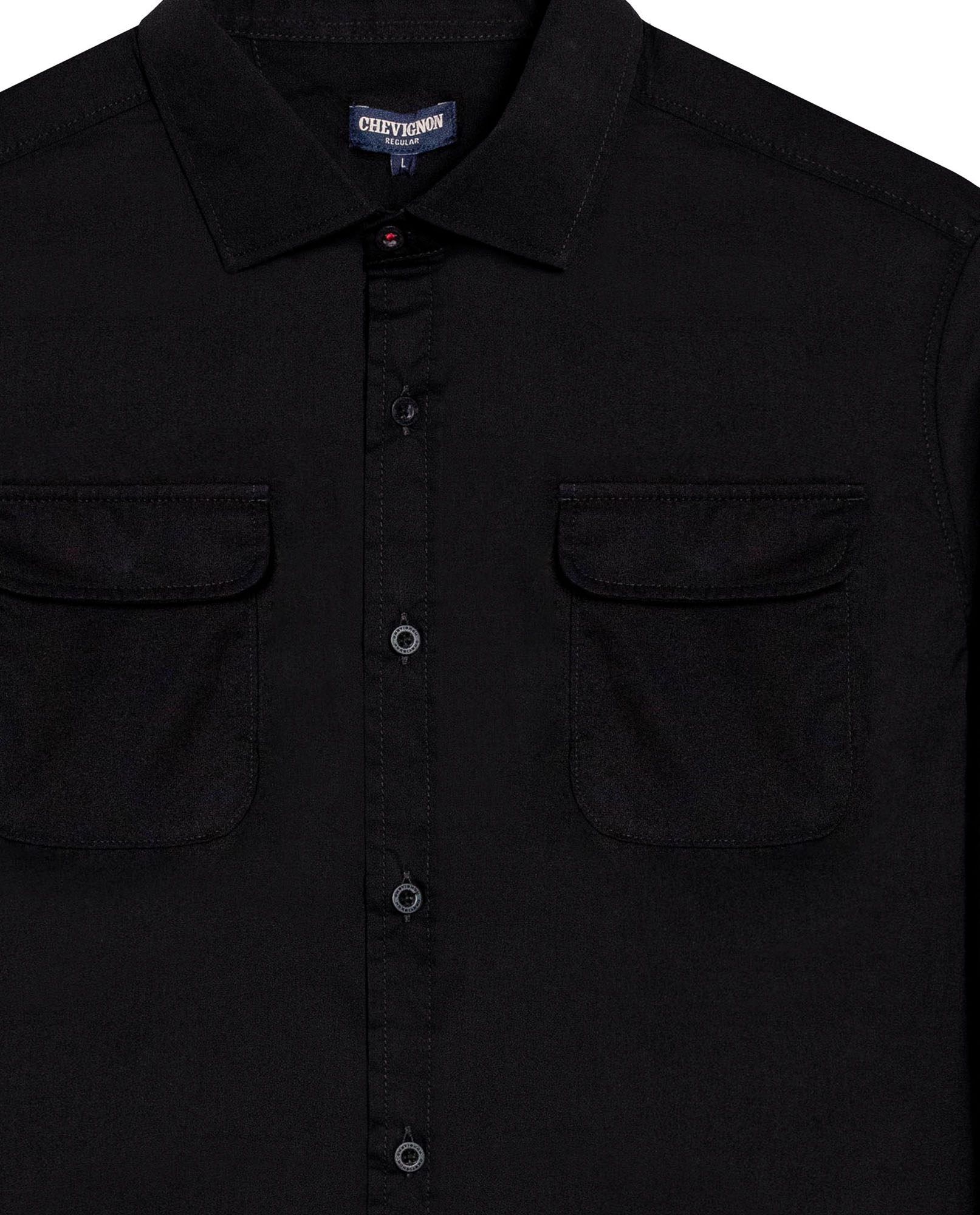 Mens Shirt Long Sleeve Regular Fit Cotton Twill Marked Diagonal Patch Pockets Flaps Hidden Snaps - Black 63_611H035_NEG194007_8
