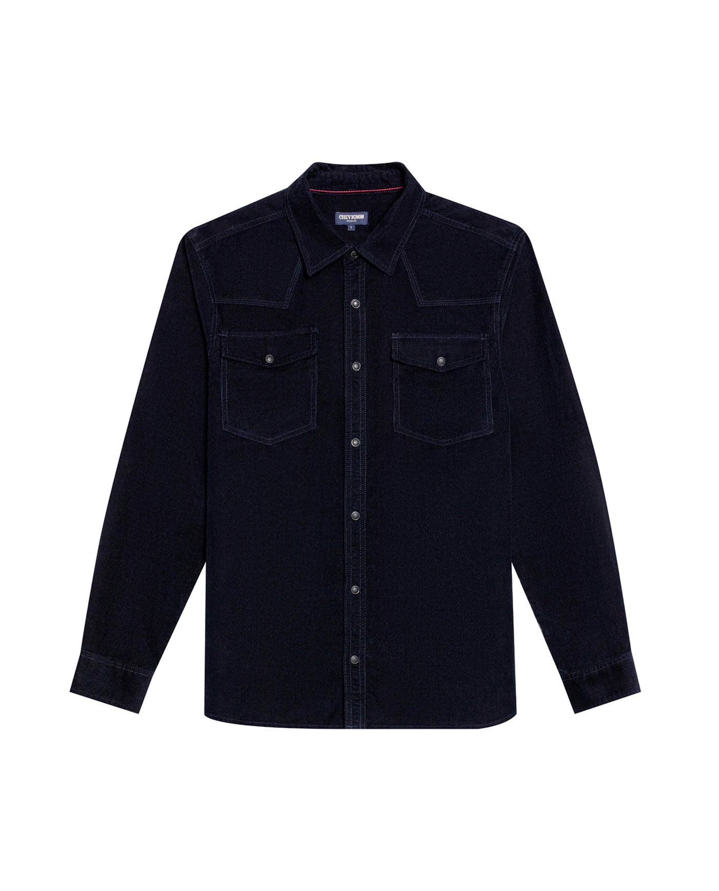 Mens Shirt Long Sleeve Regular Fit Cotton Corduroy Western Details Front Yoke Functional Pockets Snaps - Blue 63_611H036_AZU193923_3