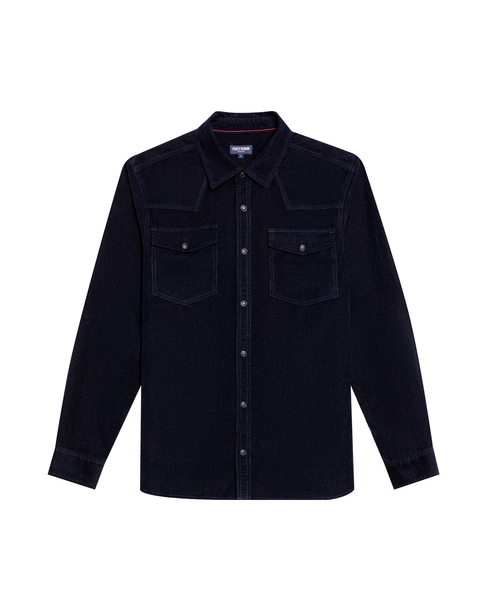 Mens Shirt Long Sleeve Regular Fit Cotton Corduroy Western Details Front Yoke Functional Pockets Snaps - Blue 63_611H036_AZU193923_3