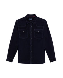 Mens Shirt Long Sleeve Regular Fit Cotton Corduroy Western Details Front Yoke Functional Pockets Snaps - Blue 63_611H036_AZU193923_3