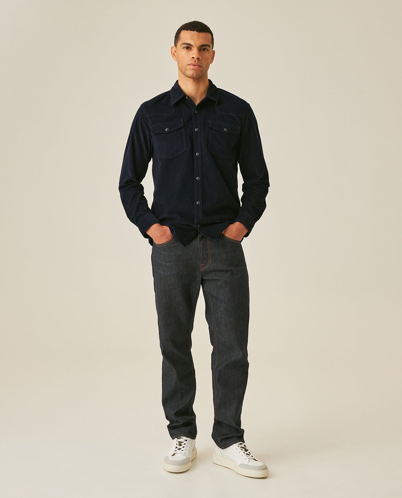 Mens Shirt Long Sleeve Regular Fit Cotton Corduroy Western Details Front Yoke Functional Pockets Snaps - Blue 63_611H036_AZU193923_4