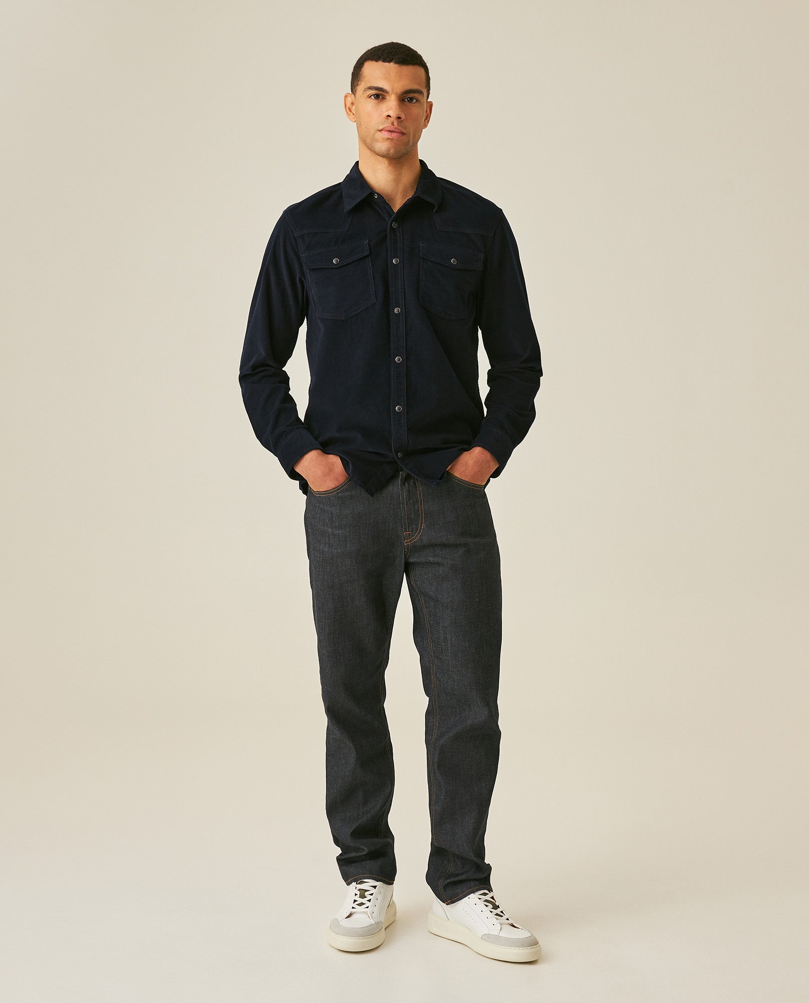 Mens Shirt Long Sleeve Regular Fit Cotton Corduroy Western Details Front Yoke Functional Pockets Snaps - Blue 63_611H036_AZU193923_4