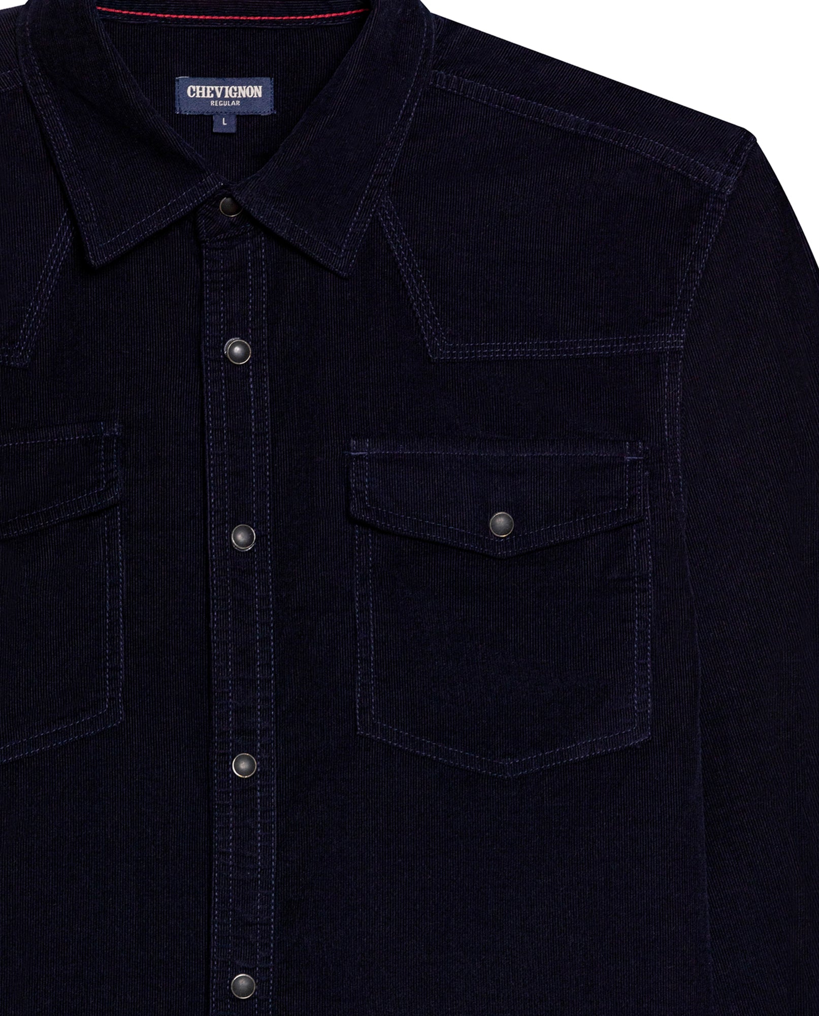 Mens Shirt Long Sleeve Regular Fit Cotton Corduroy Western Details Front Yoke Functional Pockets Snaps - Blue 63_611H036_AZU193923_8