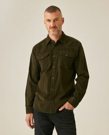 Mens Shirt Long Sleeve Regular Fit Cotton Corduroy Western Details Front Yoke Functional Pockets Snaps - Green 63_611H036_VER190414_0