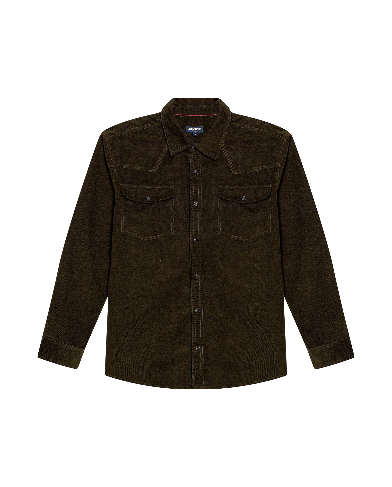 Mens Shirt Long Sleeve Regular Fit Cotton Corduroy Western Details Front Yoke Functional Pockets Snaps - Green 63_611H036_VER190414_3