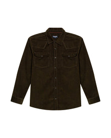 Mens Shirt Long Sleeve Regular Fit Cotton Corduroy Western Details Front Yoke Functional Pockets Snaps - Green 63_611H036_VER190414_3
