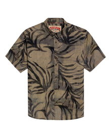 Mens Shirt Short Sleeve Classic Fit Resort Cotton Fullprint Tropical Corrugated Texture Flag Label - Brown 63_611H038_CAF191016_3