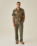 Mens Shirt Short Sleeve Classic Fit Resort Cotton Fullprint Tropical Corrugated Texture Flag Label - Brown 63_611H038_CAF191016_4
