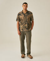 Mens Shirt Short Sleeve Classic Fit Resort Cotton Fullprint Tropical Corrugated Texture Flag Label - Brown 63_611H038_CAF191016_4