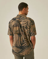 Mens Shirt Short Sleeve Classic Fit Resort Cotton Fullprint Tropical Corrugated Texture Flag Label - Brown 63_611H038_CAF191016_6
