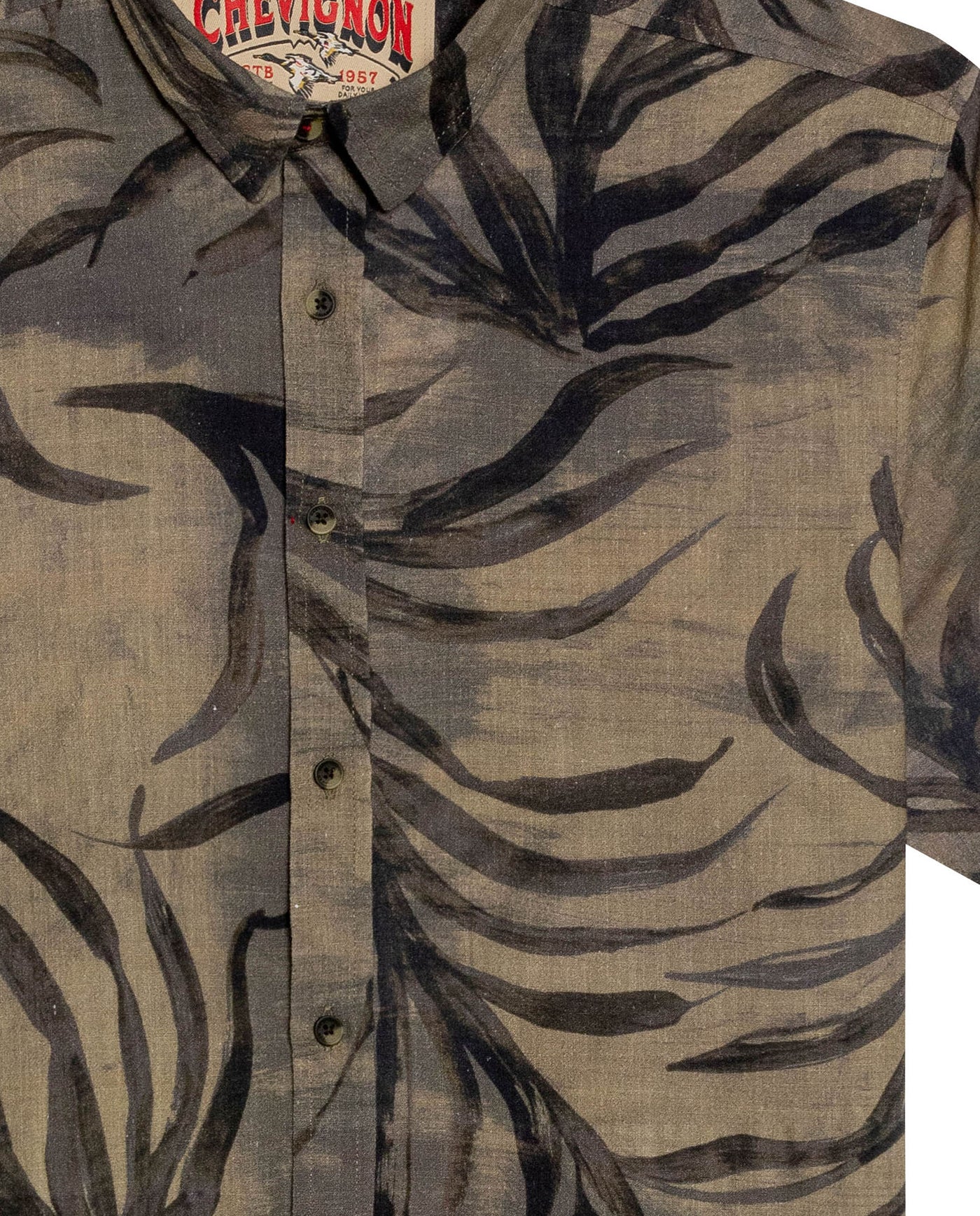 Mens Shirt Short Sleeve Classic Fit Resort Cotton Fullprint Tropical Corrugated Texture Flag Label - Brown 63_611H038_CAF191016_8