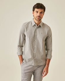 Mens Shirt Long Sleeve Slim Fit Oxford Cotton Pinstripe Pattern Contrast Side Pieces Yokes Marked Buttons - Blue 63_611H039_AZU193923_0